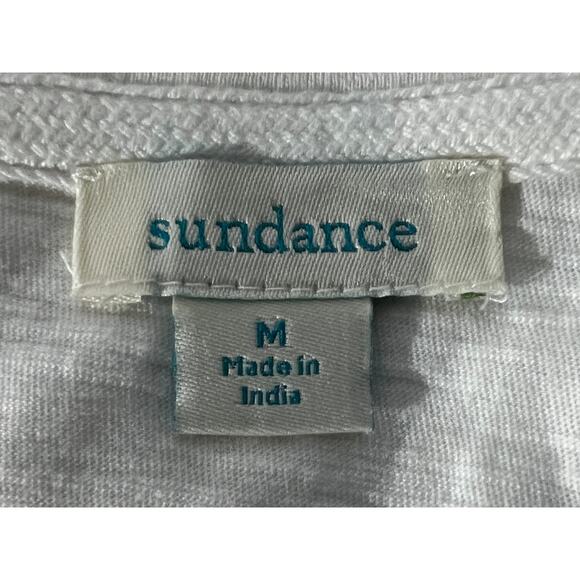 SUNDANCE WOMENS TOP SZ MEDIUM LACE DETAIL RUFFLED PEPLUM HEM COTTON WHITE BLOUSE - Picture 3 of 9